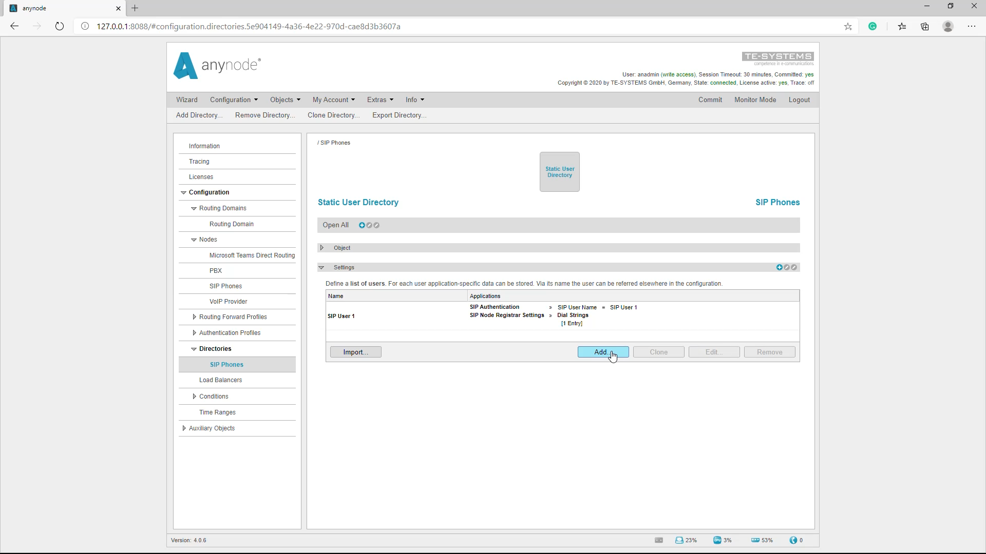 SIP Registrar_Add Static User Directory