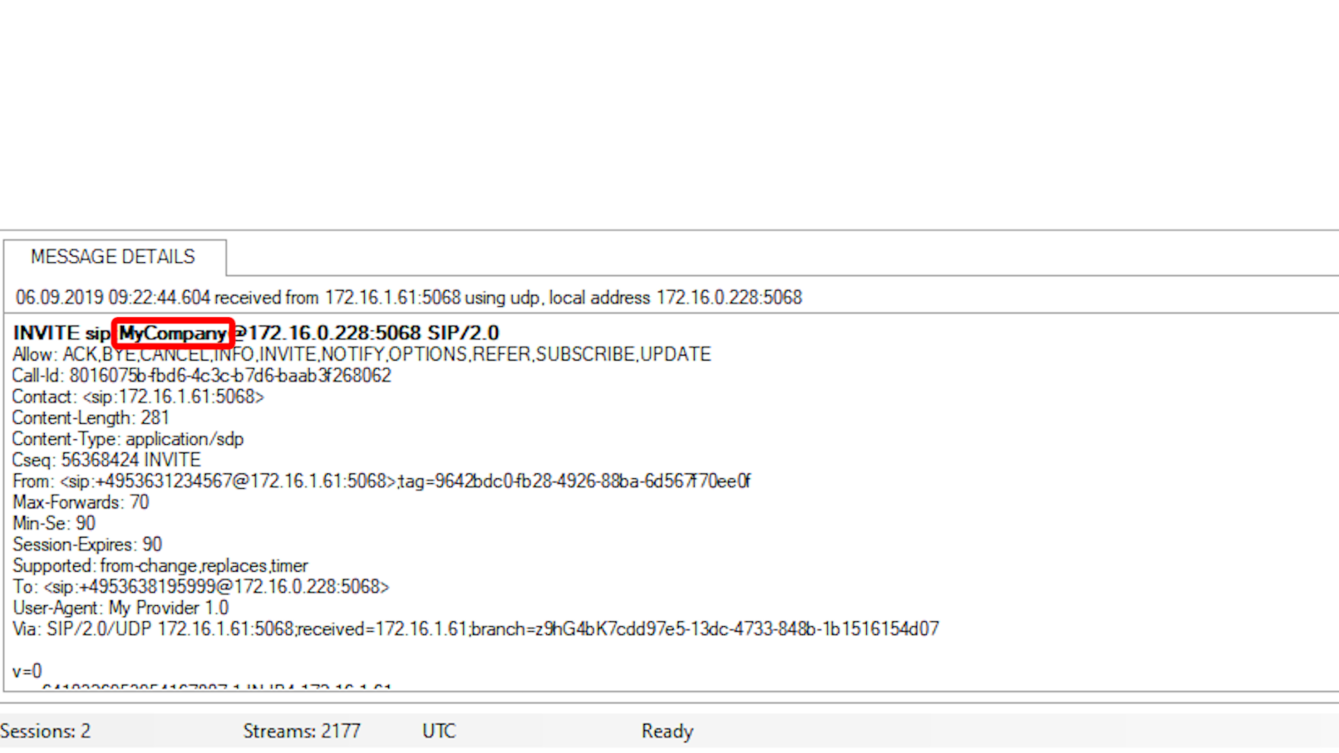 SIP Header Message Details