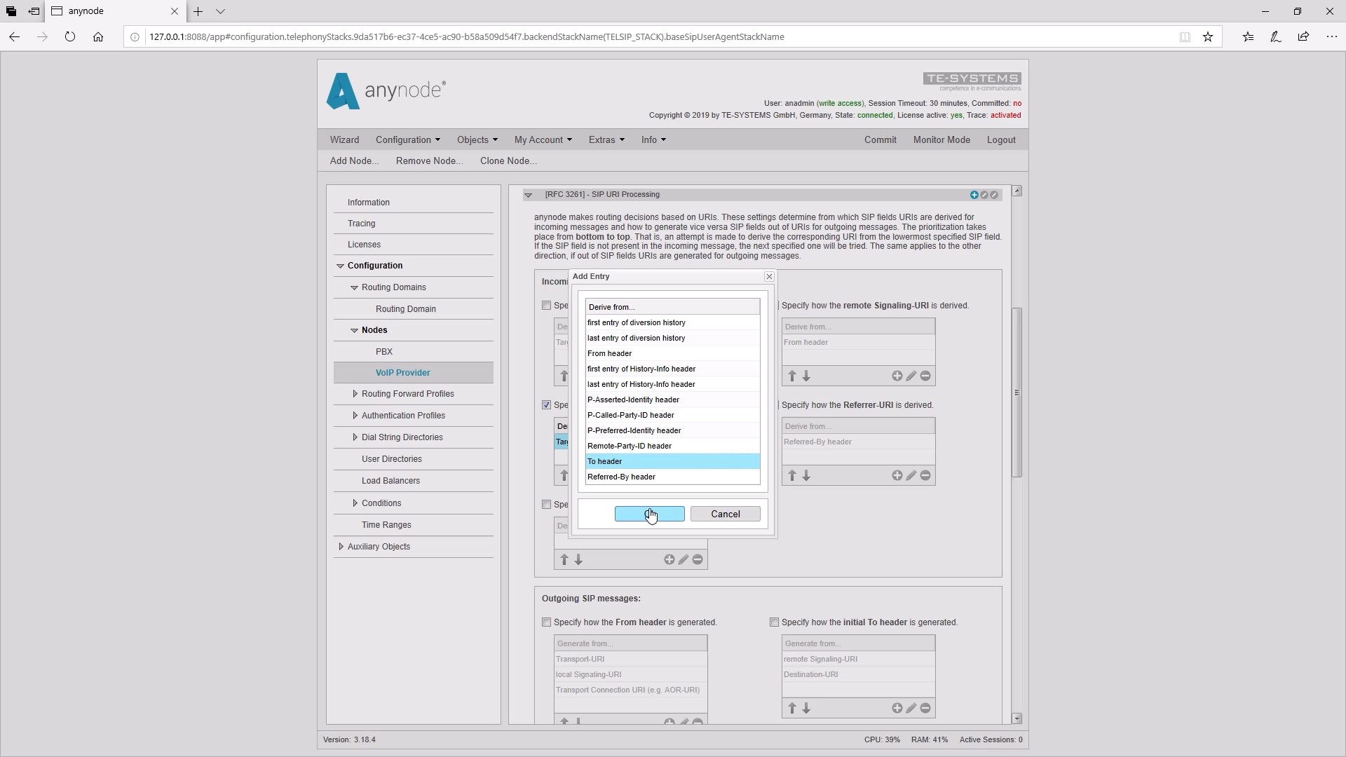 SIP Header Add Entry To Header