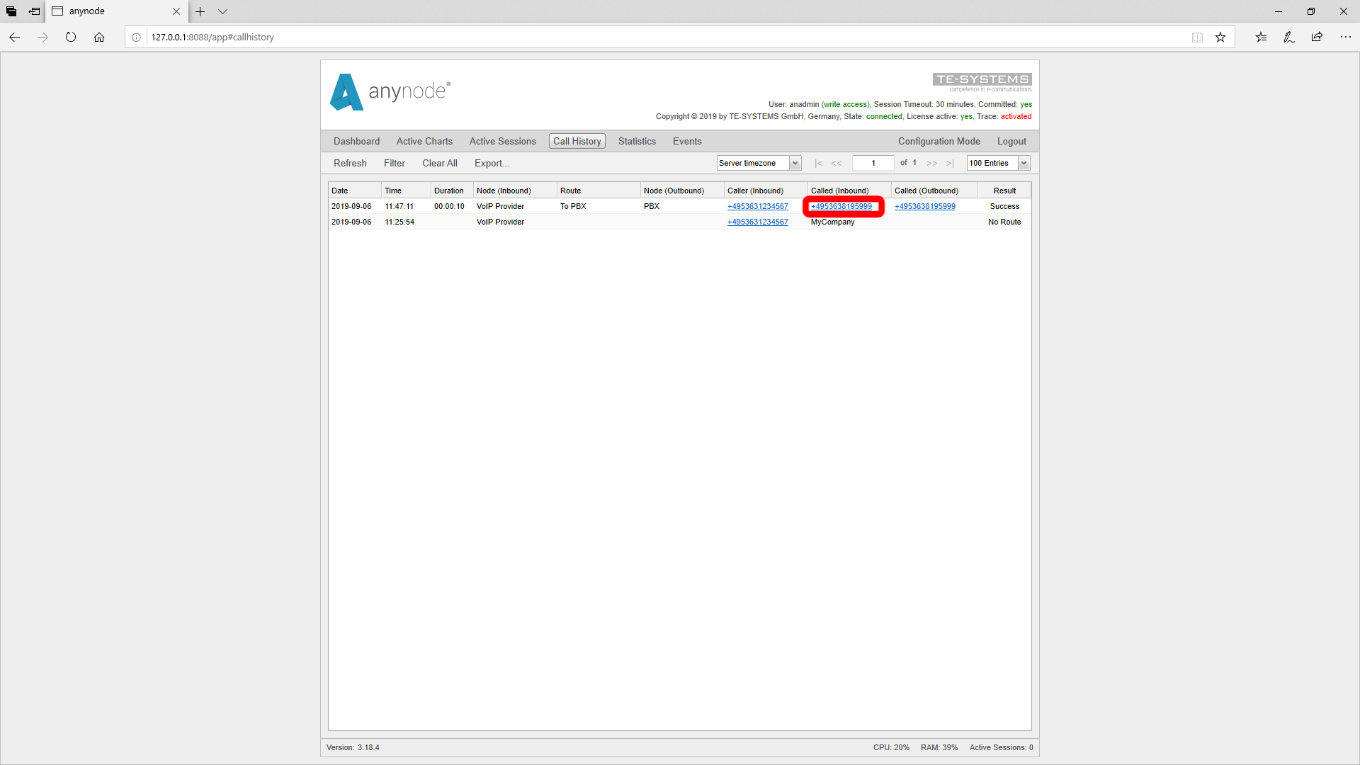 SIP Header Call History