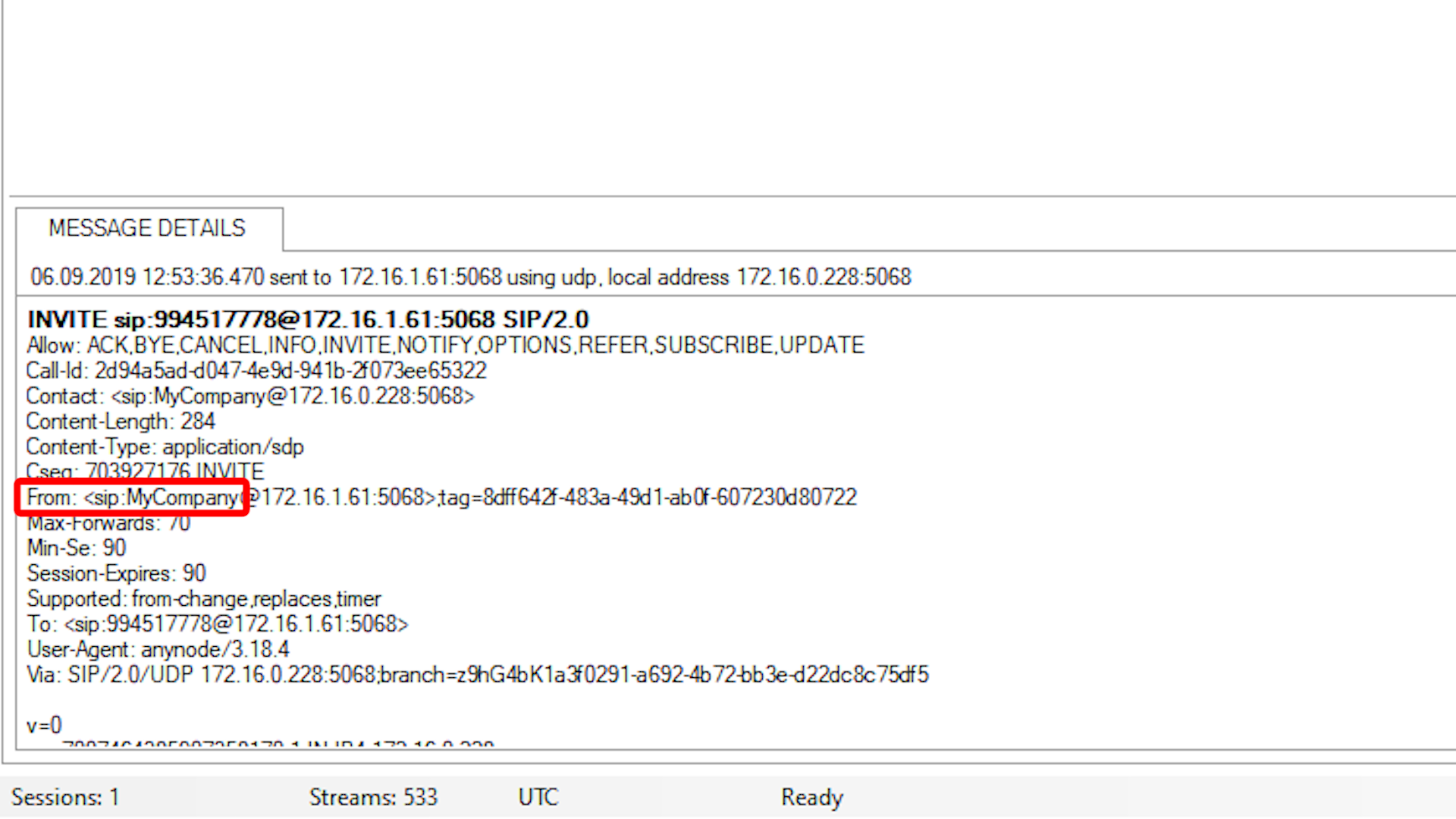 SIP Header Message Details