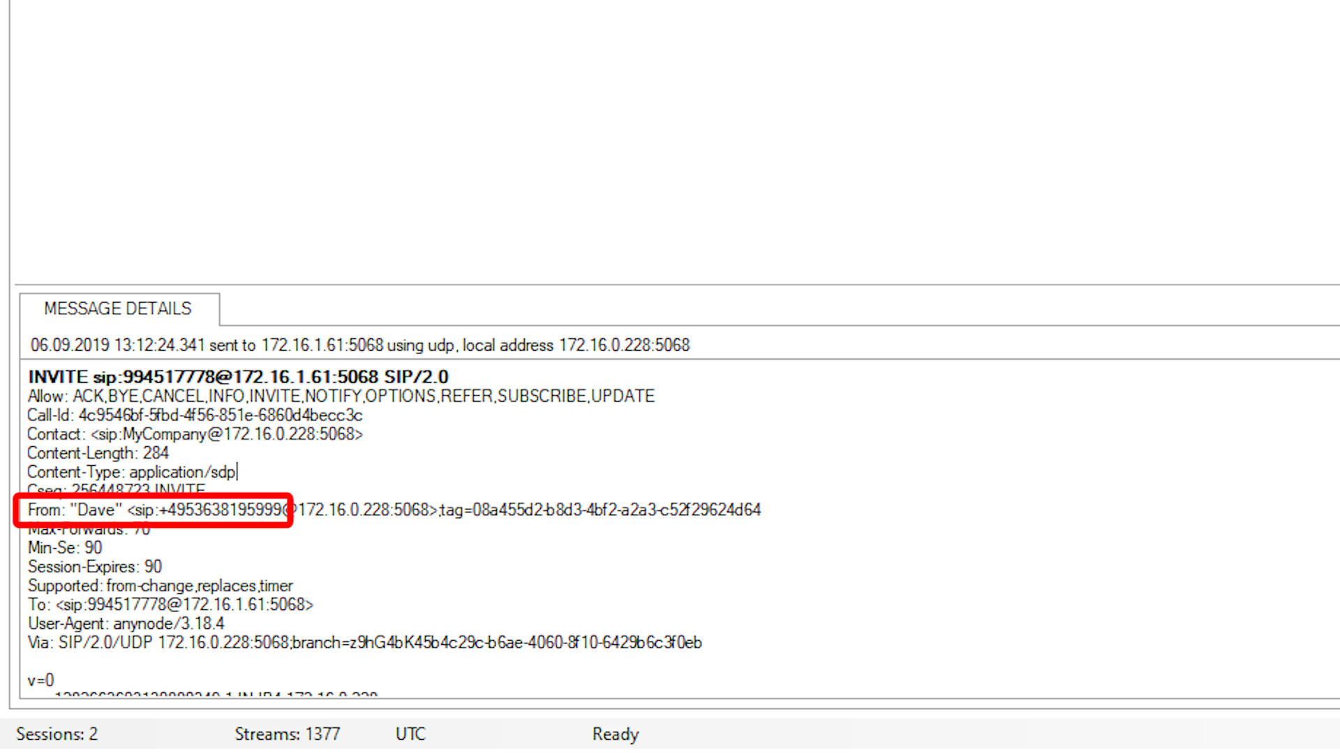 SIP Header Message Details