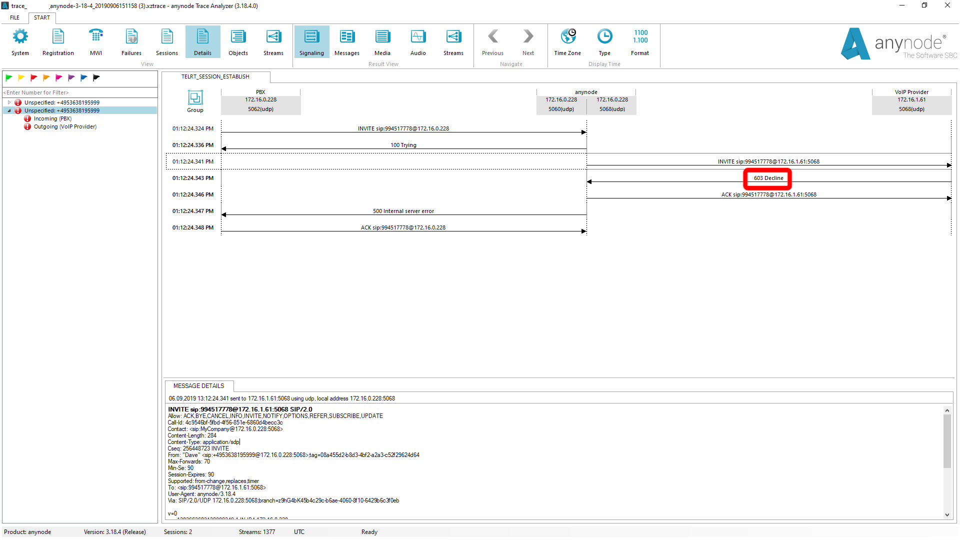 SIP Header Decline