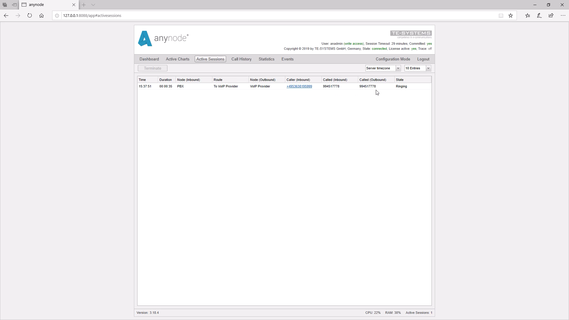 SIP Header Active Sessions