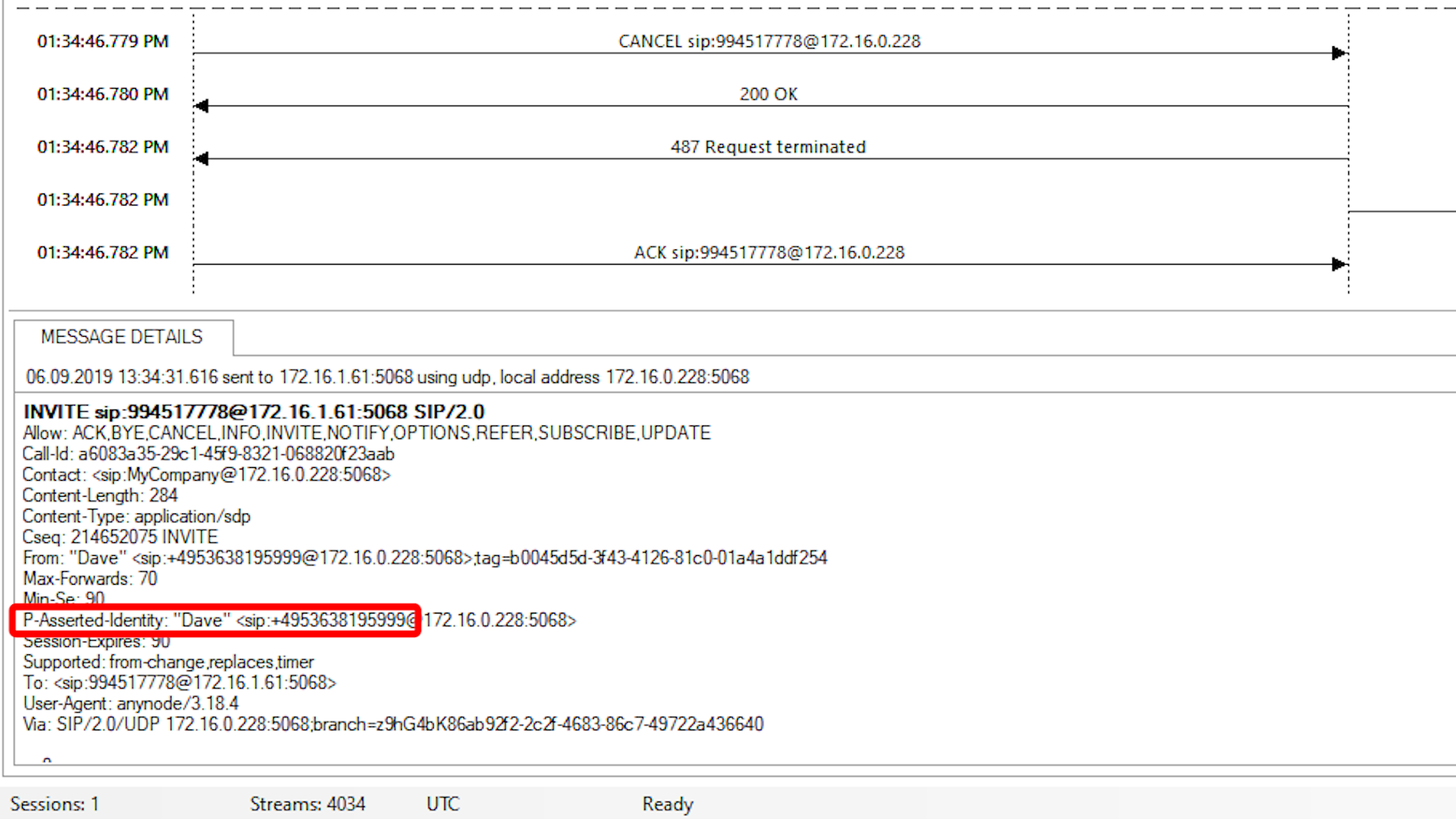 SIP Header Message Details